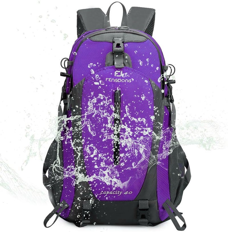 FENGDONG 40L Waterproof Lightweight Outdoor Daypack Hiking,Camping,Travel Backpack for Women Men Purple - Image 4
